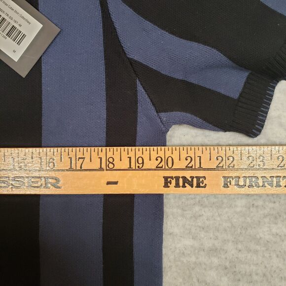 New! Percival Knitted Stripe Cuban Shirt Mens Medium Blue Black Camp Summer - Picture 4 of 6